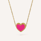 GARGANTILLA CORAZÓN ESMALTE ROSA FLÚOR