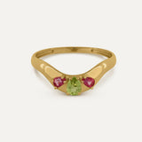 ANILLO FLORAISON PERIDOTO Y TOPACIO ROSA