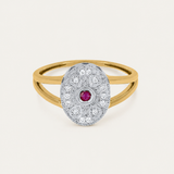 ANILLO ART DECO OVAL RUBÍ Y DIAMANTES